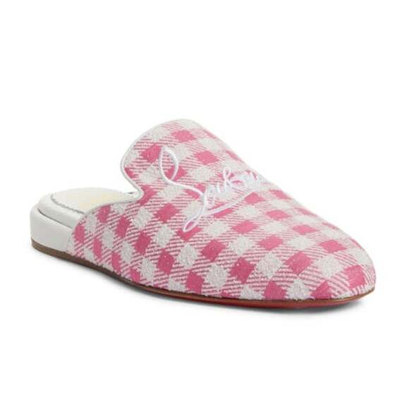 Christian Louboutin Navy Coolito Donna Flat Pink Logo Backless Slide Loafer 38.5